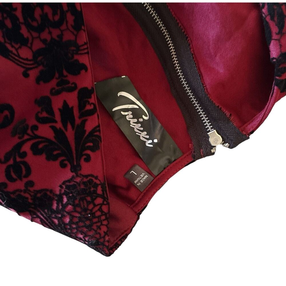 Trixxi Burgundy Black Velvet Flare Mini Dress Womens Large Sleeveless Party - Picture 7 of 7